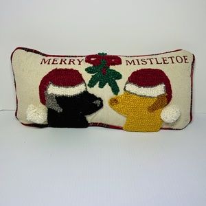 Mud Pie Christmas Holiday Two Dogs Black Brown Kissing Hook Wool Pillow 8" X 18"